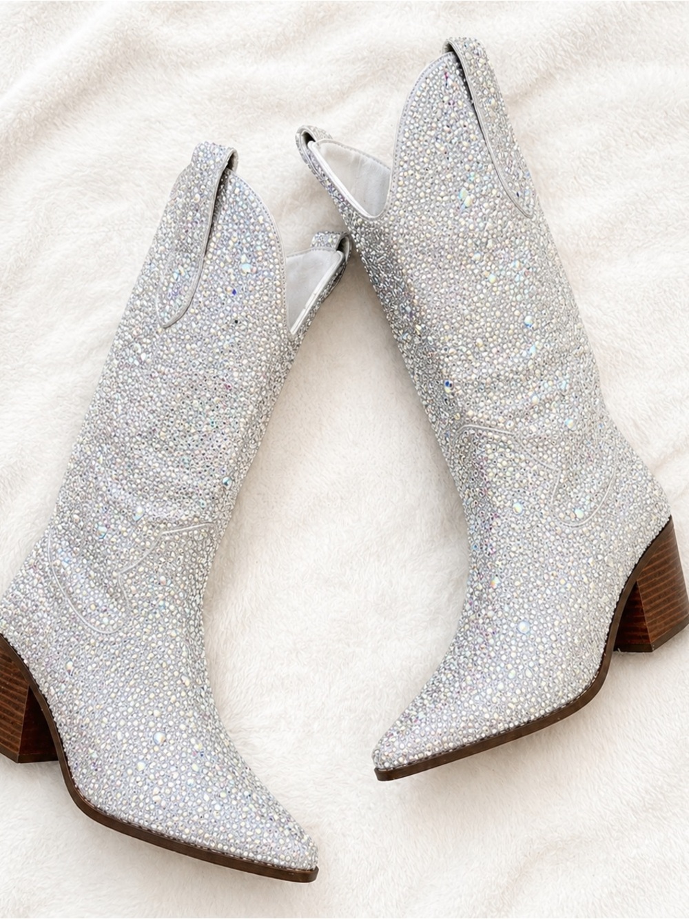 Crystal Embellished Silver Western Booties - Women